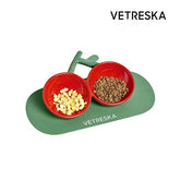 VETRESKA-Cherry Ceramic Double Bowl + Placemat