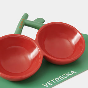 VETRESKA-Cherry Ceramic Double Bowl + Placemat