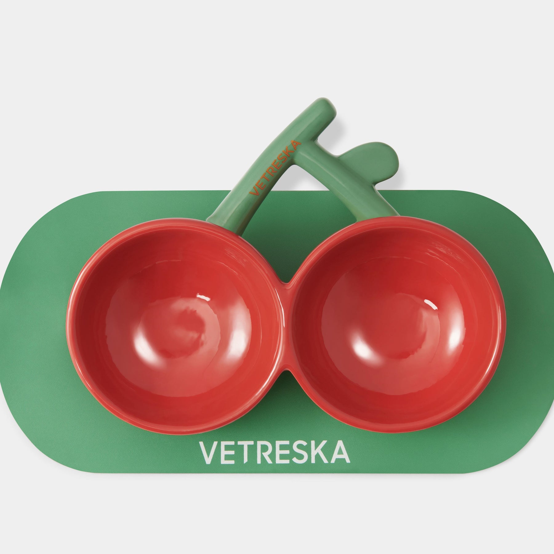 VETRESKA-Cherry Ceramic Double Bowl + Placemat